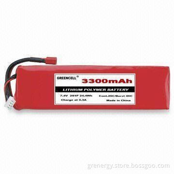 Lithium Polymer Battery with 45C Burst Discharge Current, 3,300mAh Capacity, 7.4V Voltage